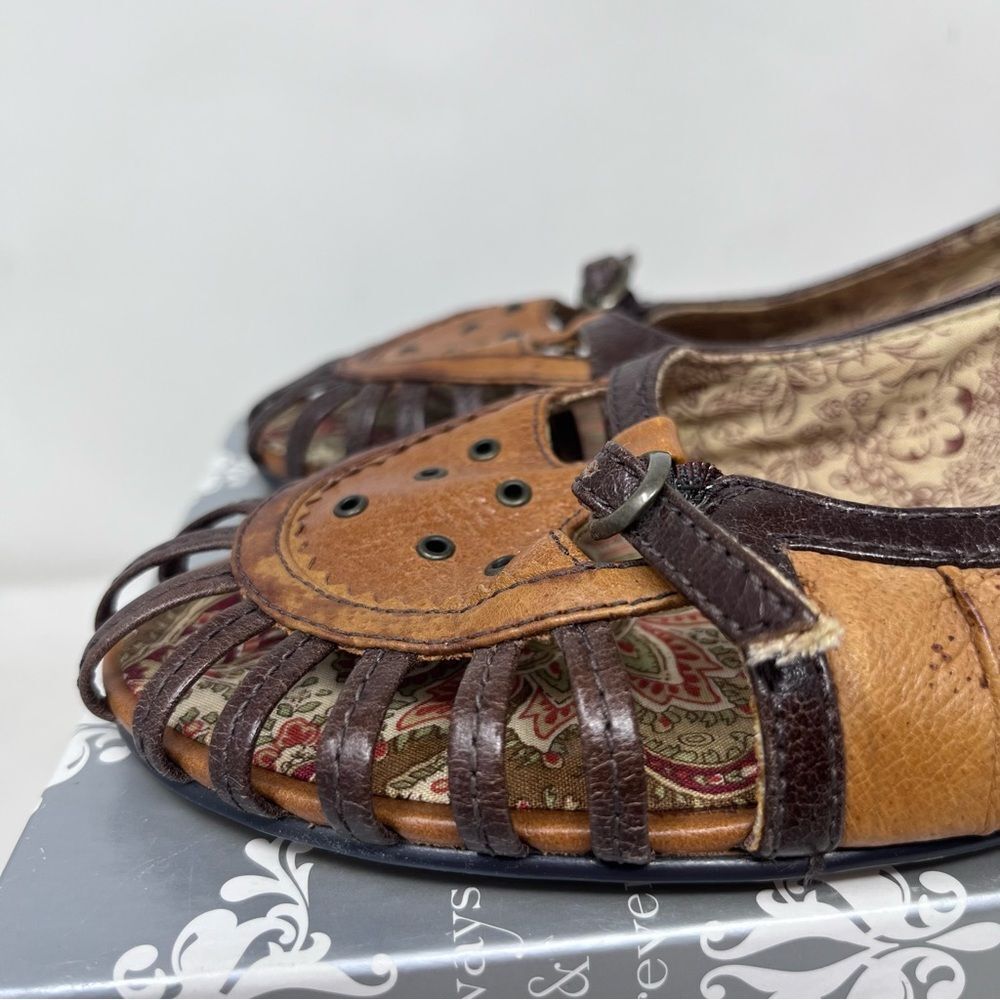 Kenzie Freya Leather Distressed Crinkle Strap Laced Toe Kitten Heel - Picture 5 of 11